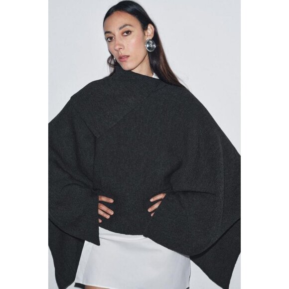 ZARA ASYMMETRIC NECK WOOL CAPE - Picture 1 of 10
